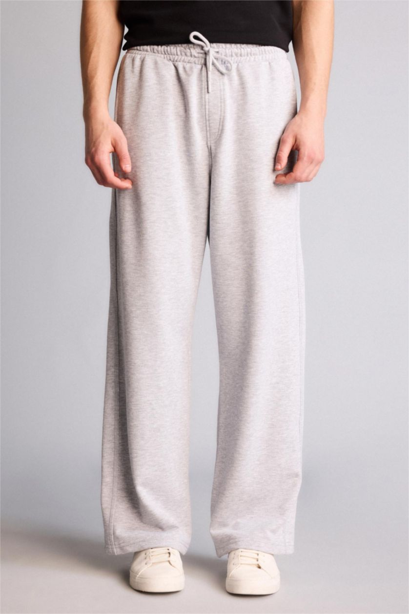 Erkek Gri Melanj Geniş Paça Pantolon