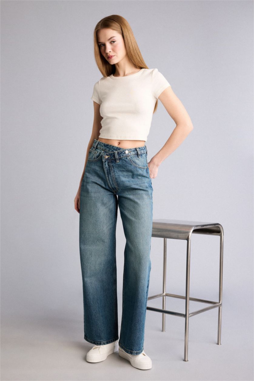 Женщины Голубрй Джинсы Wide Leg