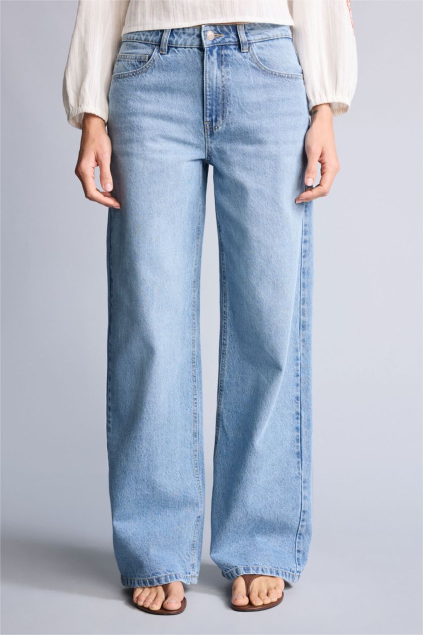 Әйелдерге Көк Wide Leg джинс шалбар