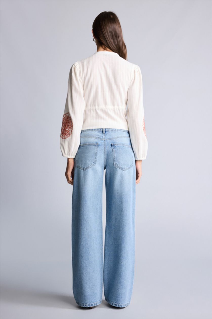 Әйелдерге Көк Wide Leg джинс шалбар
