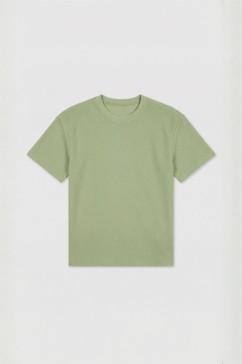 Erkek Çocuk - Genç Erkek Açık Yeşil Oversıze Bisiklet Yaka Nakışlı Kısa Kollu Tişört Erkek Çocuk