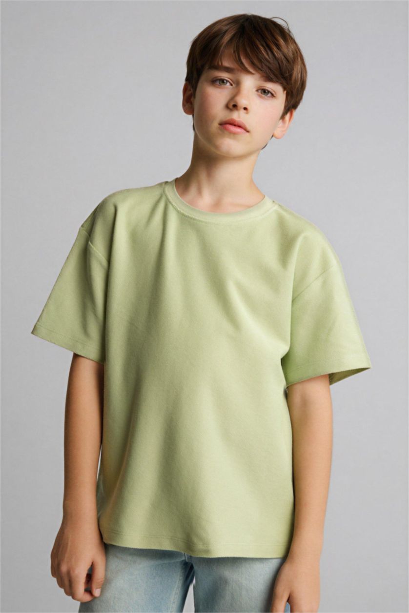Young Boys - Teen Boys Light Green Boy Oversize Fit Embroidered Short Sleeve T-Shirt