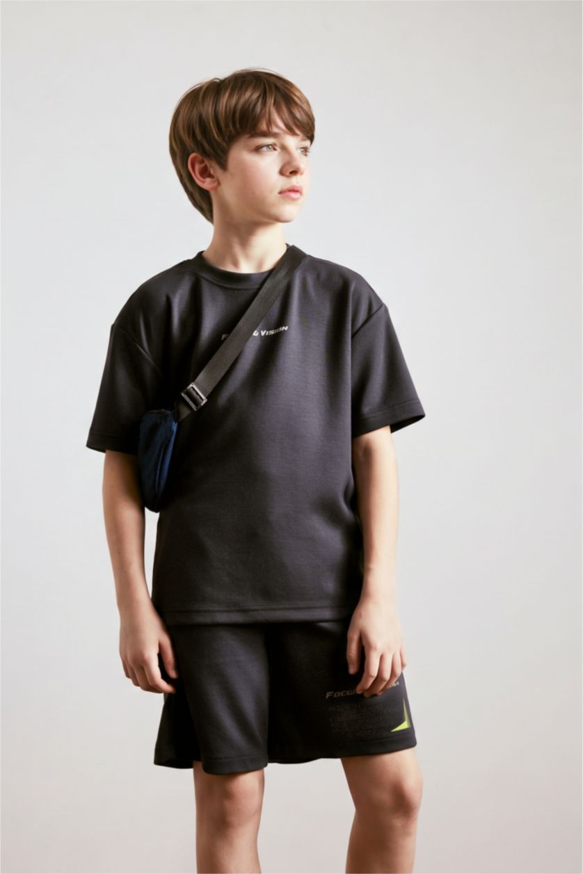 GARÇONS Anthracite T-shirt boxy imprimé slogan à col rond et manches courtes pour garçon