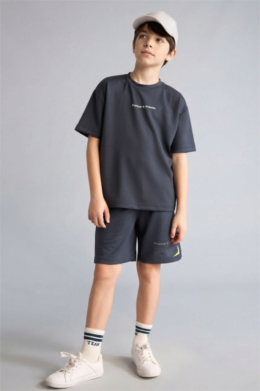 Мальчики и подростки Антрацит Футболка оверсайз из модала с круглым вырезом принтом-слоганом и коротким рукавом для мальчиков