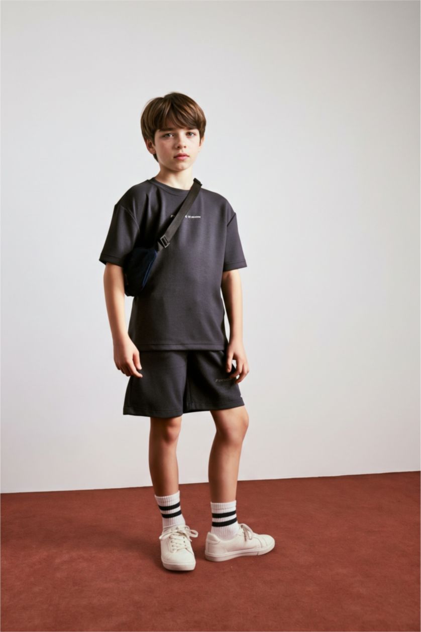 GARÇONS Anthracite T-shirt boxy imprimé slogan à col rond et manches courtes pour garçon
