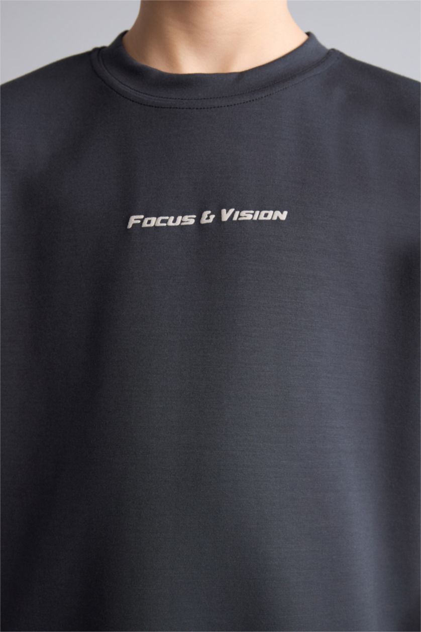 Мальчики и подростки Антрацит Футболка оверсайз из модала с круглым вырезом принтом-слоганом и коротким рукавом для мальчиков