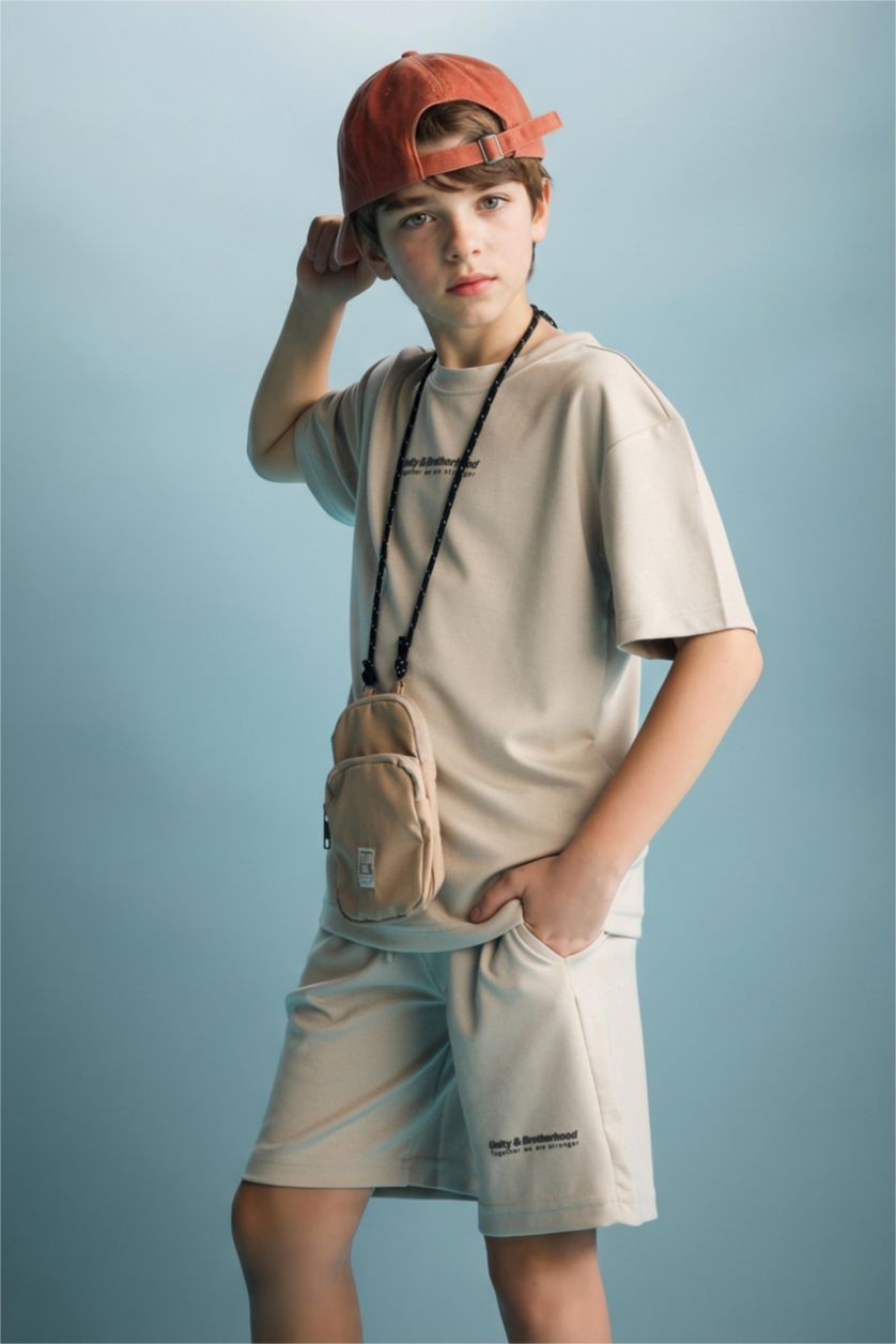 BOYS & TEENS Beige Boy Oversize Modal Crew Neck T-Shirt