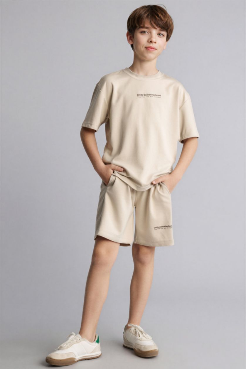 BOYS & TEENS Beige Boy Oversize Modal Crew Neck T-Shirt