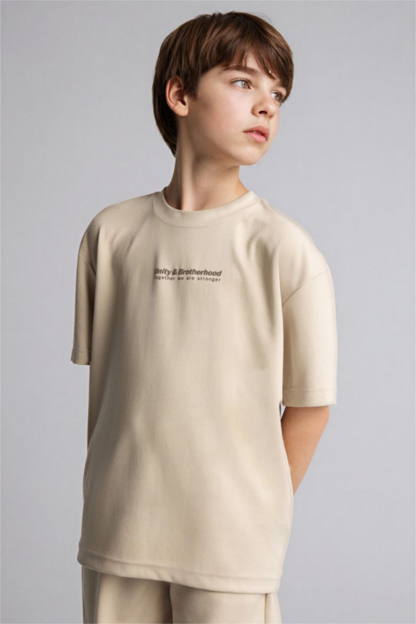 BOYS & TEENS Beige Boy Oversize Modal Crew Neck T-Shirt