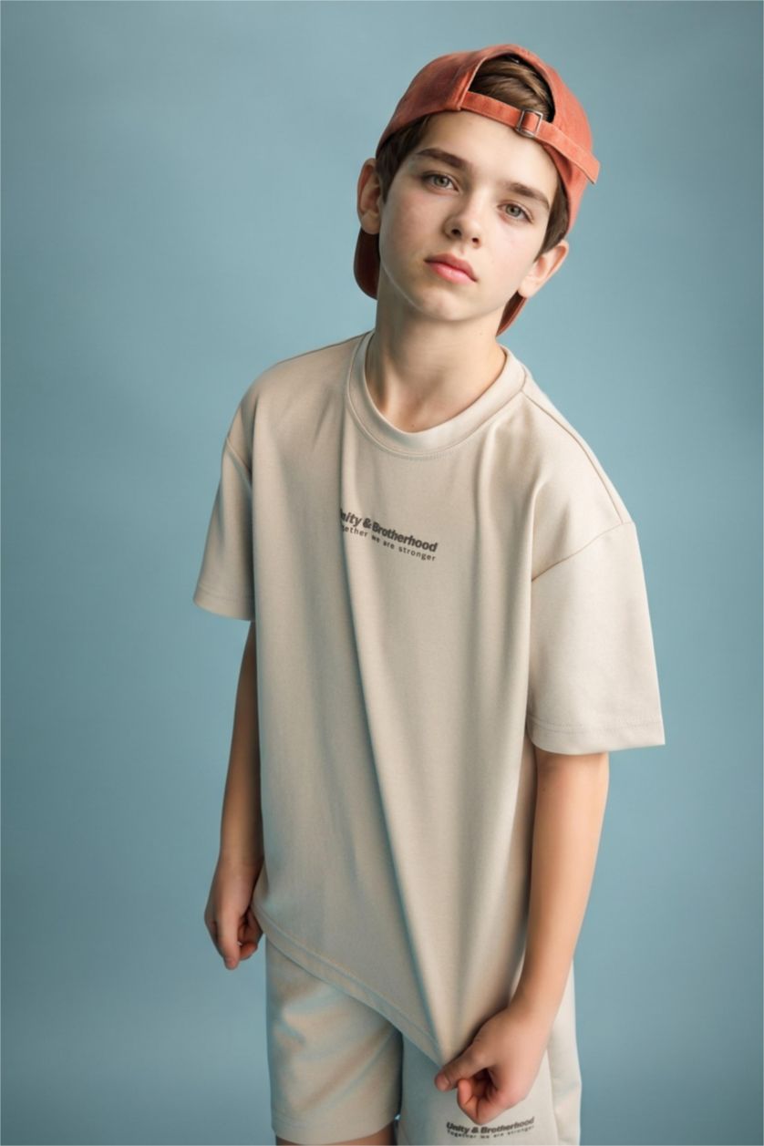 BOYS & TEENS Beige Boy Oversize Modal Crew Neck T-Shirt