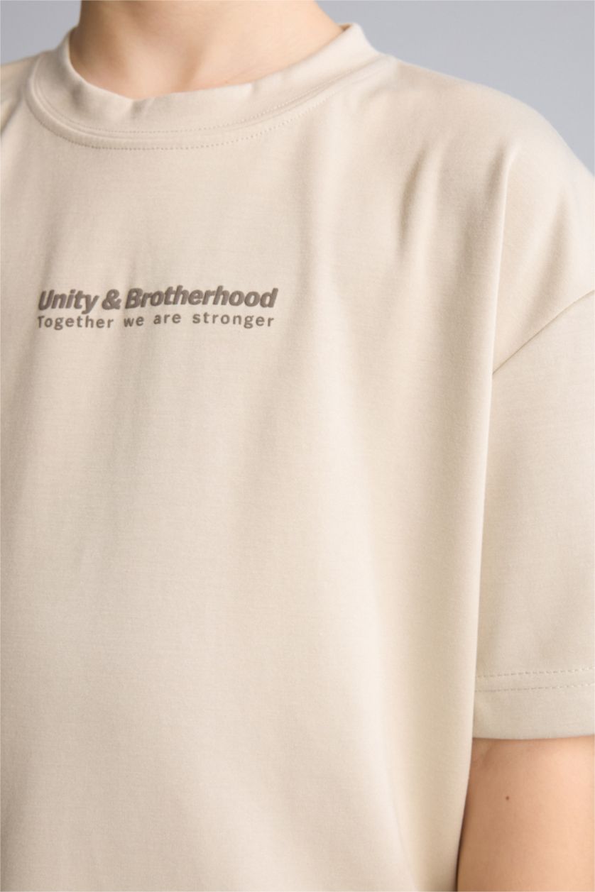 BOYS & TEENS Beige Boy Oversize Modal Crew Neck T-Shirt