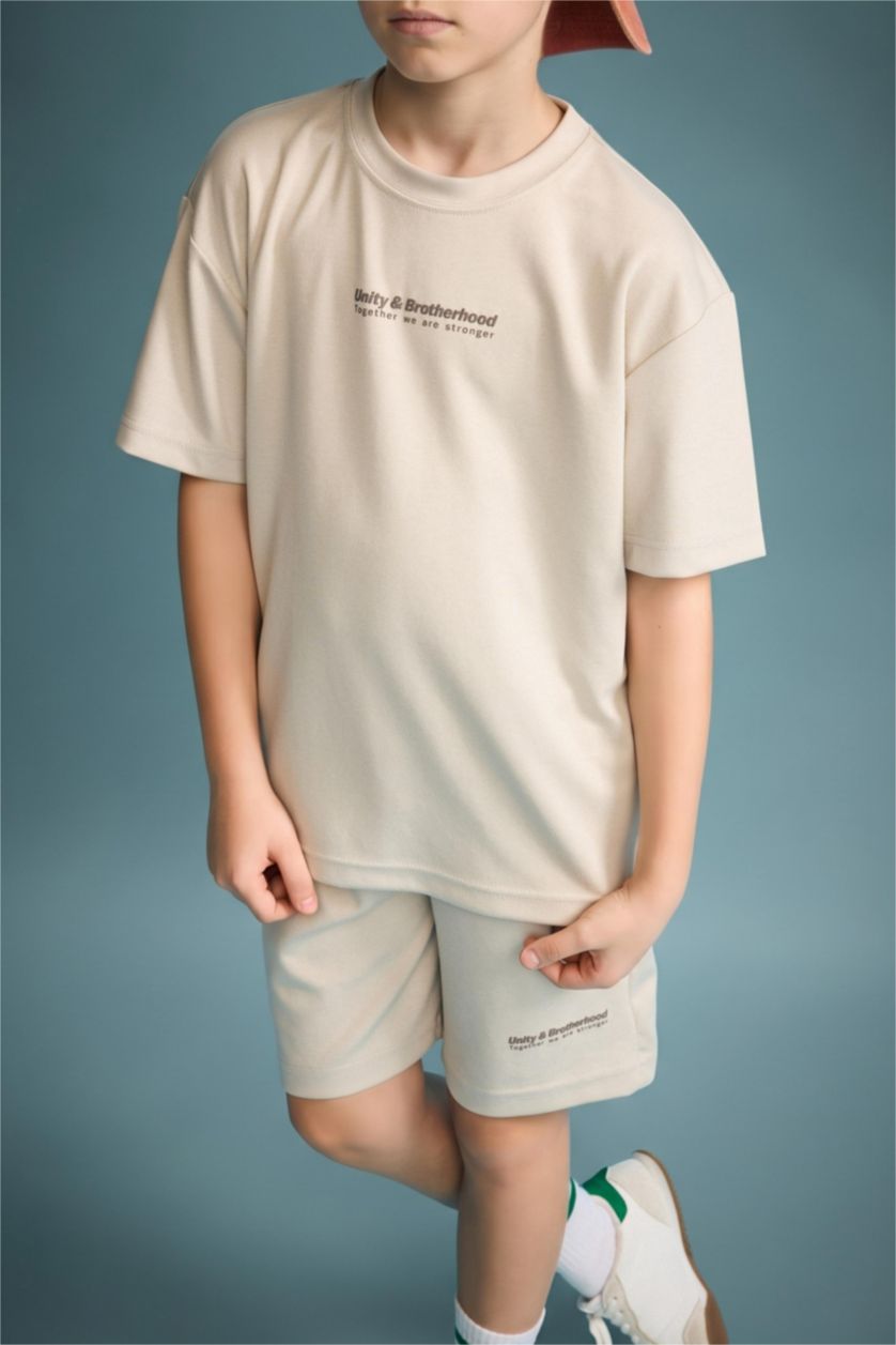 BOYS & TEENS Beige Boy Oversize Modal Crew Neck T-Shirt