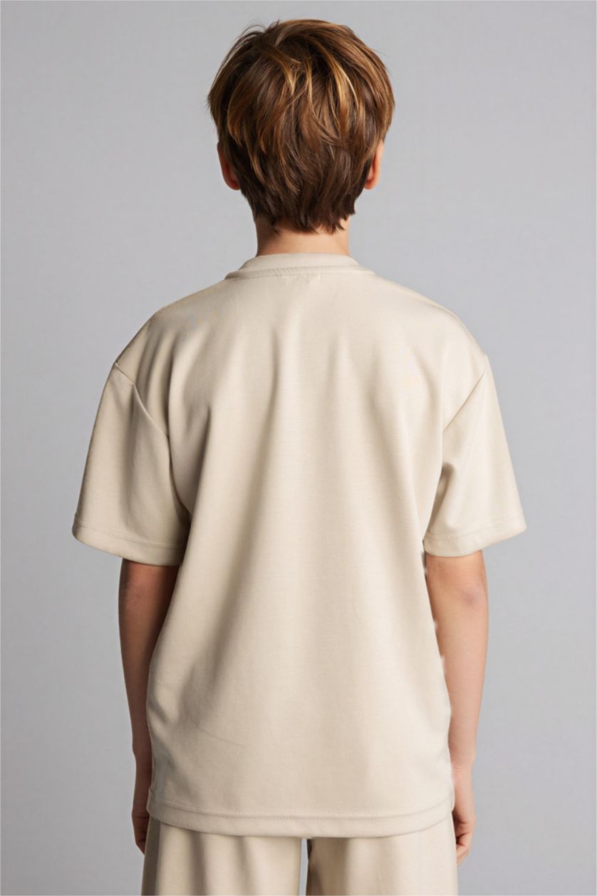 BOYS & TEENS Beige Boy Oversize Modal Crew Neck T-Shirt