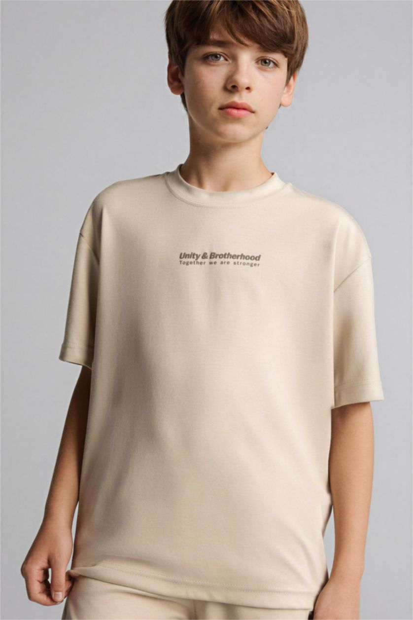 BOYS & TEENS Beige Boy Oversize Modal Crew Neck T-Shirt