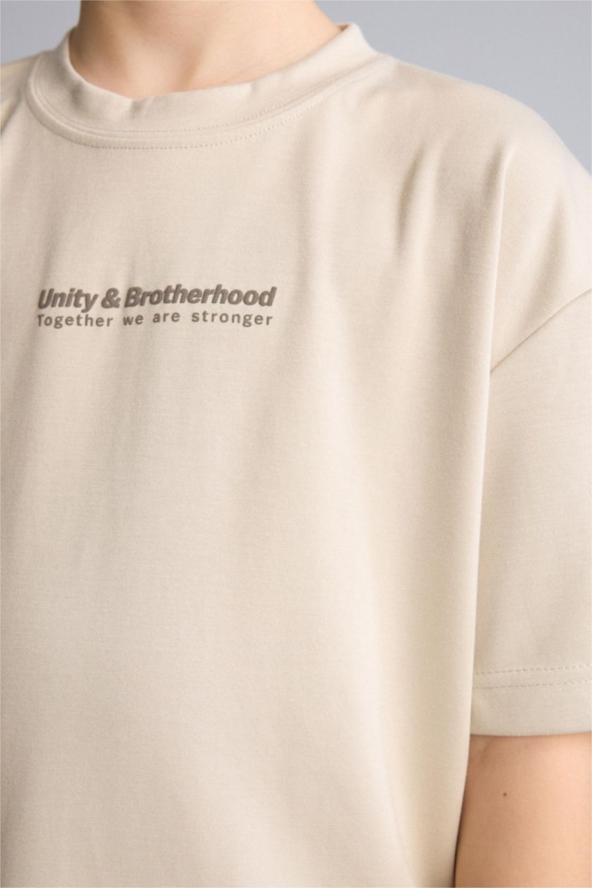 BOYS & TEENS Beige Boy Oversize Modal Crew Neck T-Shirt