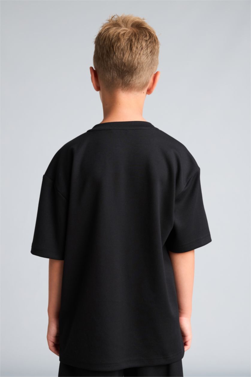 Erkek Çocuk - Genç Erkek Siyah Oversize Kısa Kollu Modal Baskılı Tişört Erkek Çocuk