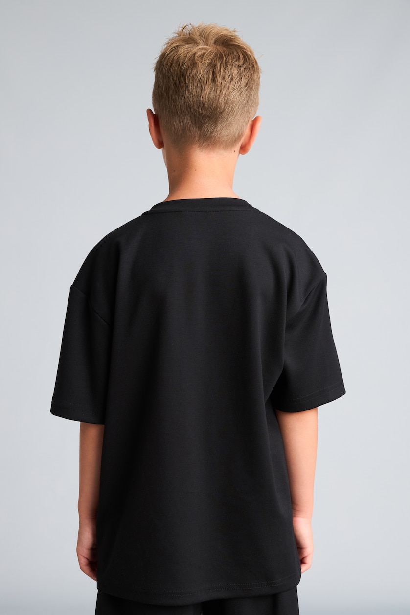 Erkek Çocuk - Genç Erkek Siyah Oversize Kısa Kollu Modal Baskılı Tişört Erkek Çocuk