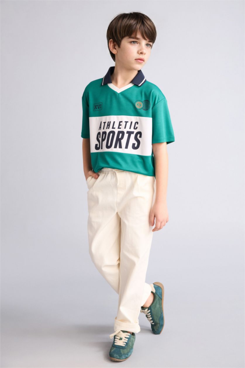 Erkek Çocuk - Genç Erkek Yeşil Oversize Kısa kollu Tül Polo Tişört Erkek Çocuk