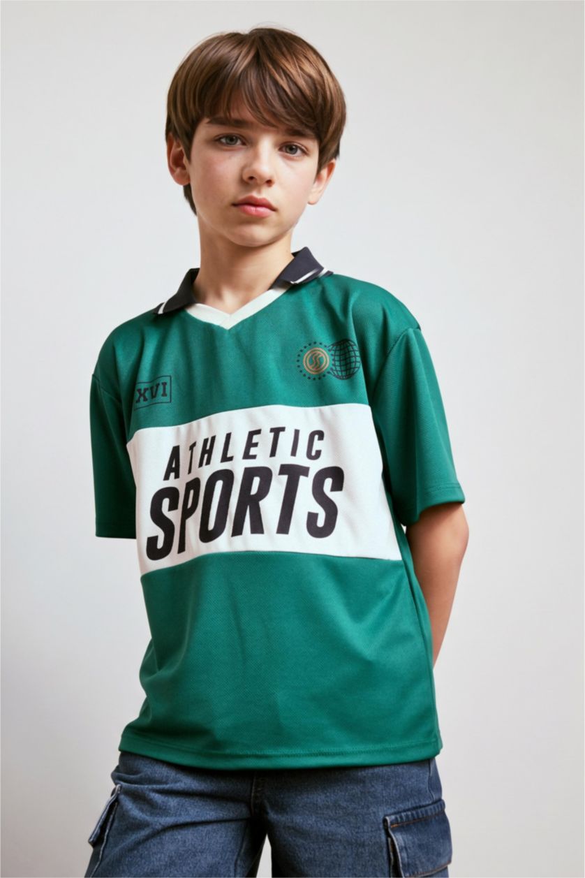Мальчики и подростки Зеленый Boy Oversize Apache Collar Polo T-Shirt