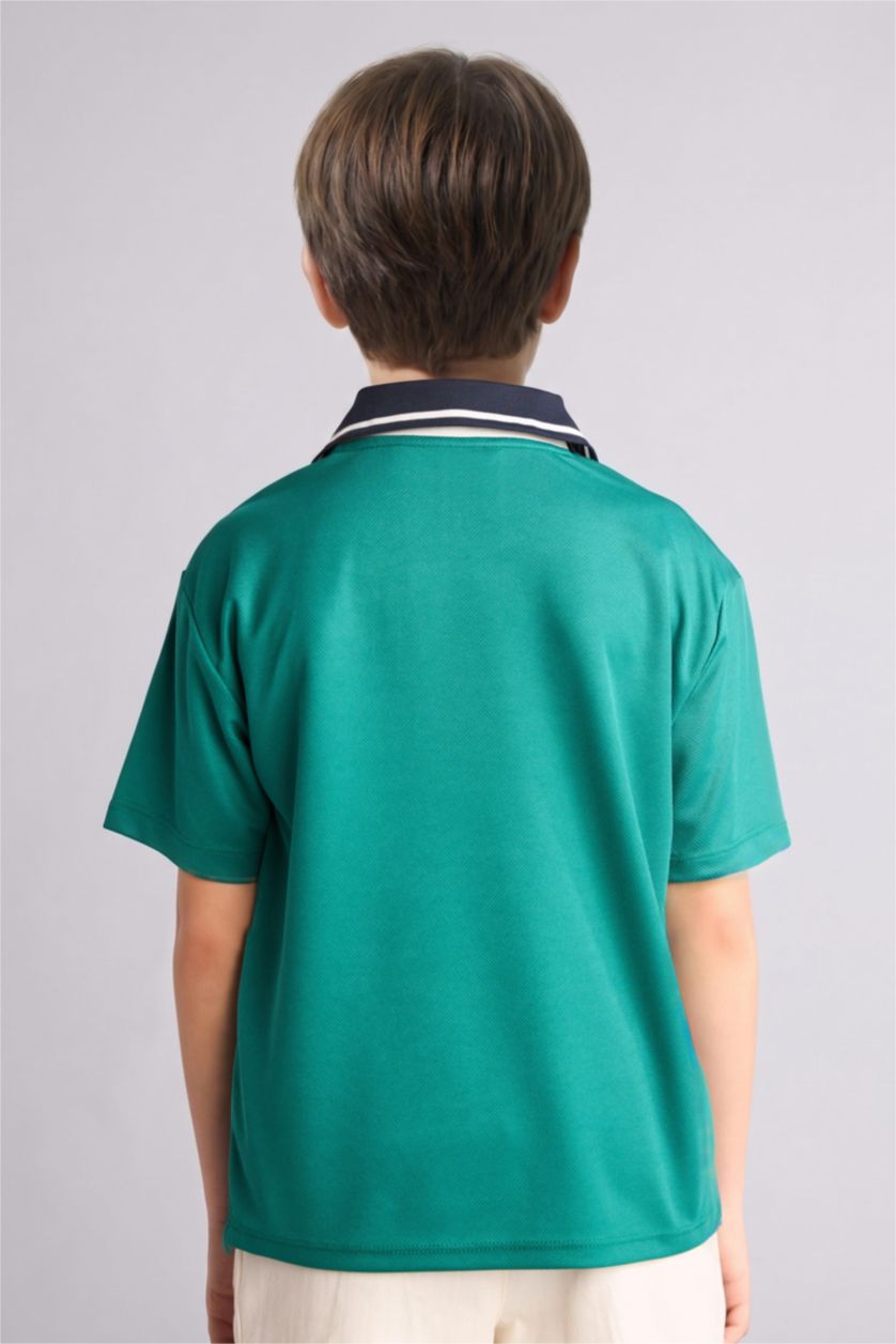 Erkek Çocuk - Genç Erkek Yeşil Oversize Kısa kollu Tül Polo Tişört Erkek Çocuk