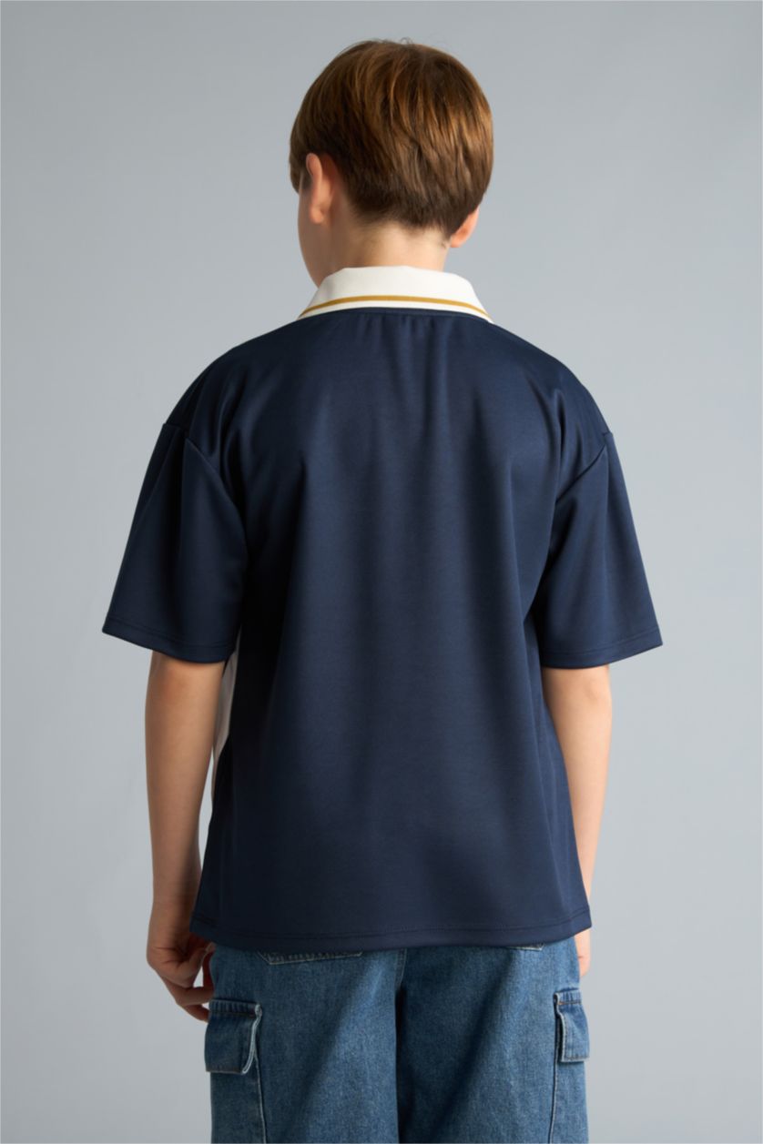 Erkek Çocuk - Genç Erkek Lacivert Oversize Kısa kollu Tül Polo Tişört Erkek Çocuk