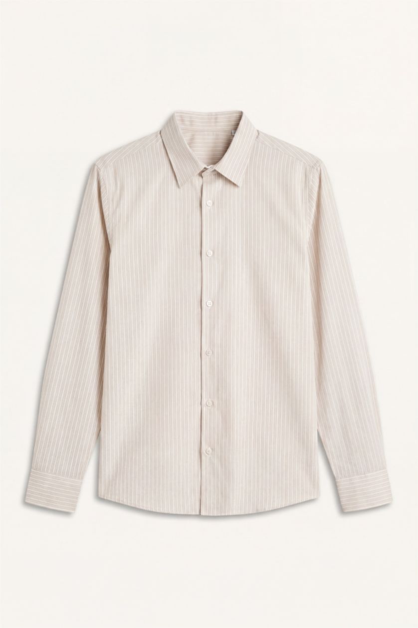 HOMME Beige Chemise à manches longues en popeline Coupe slim