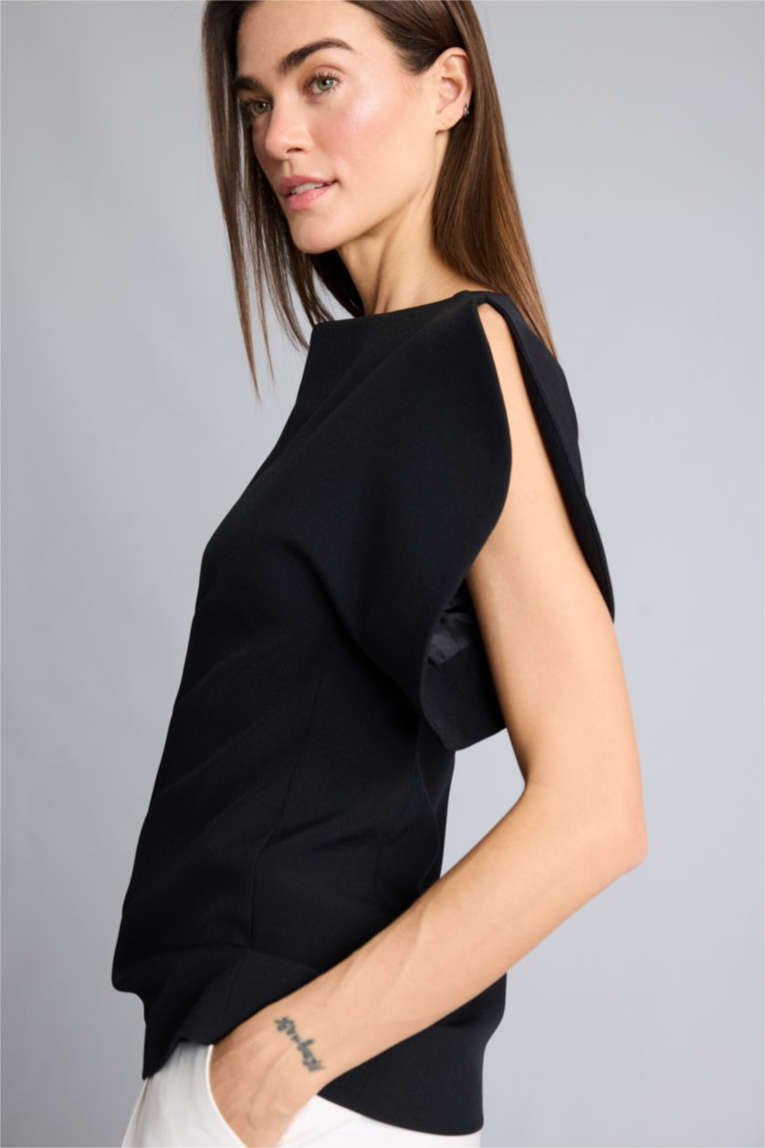 Kadın Siyah Afra x Defacto Fıtted Kayık Yaka Krep  Bluz