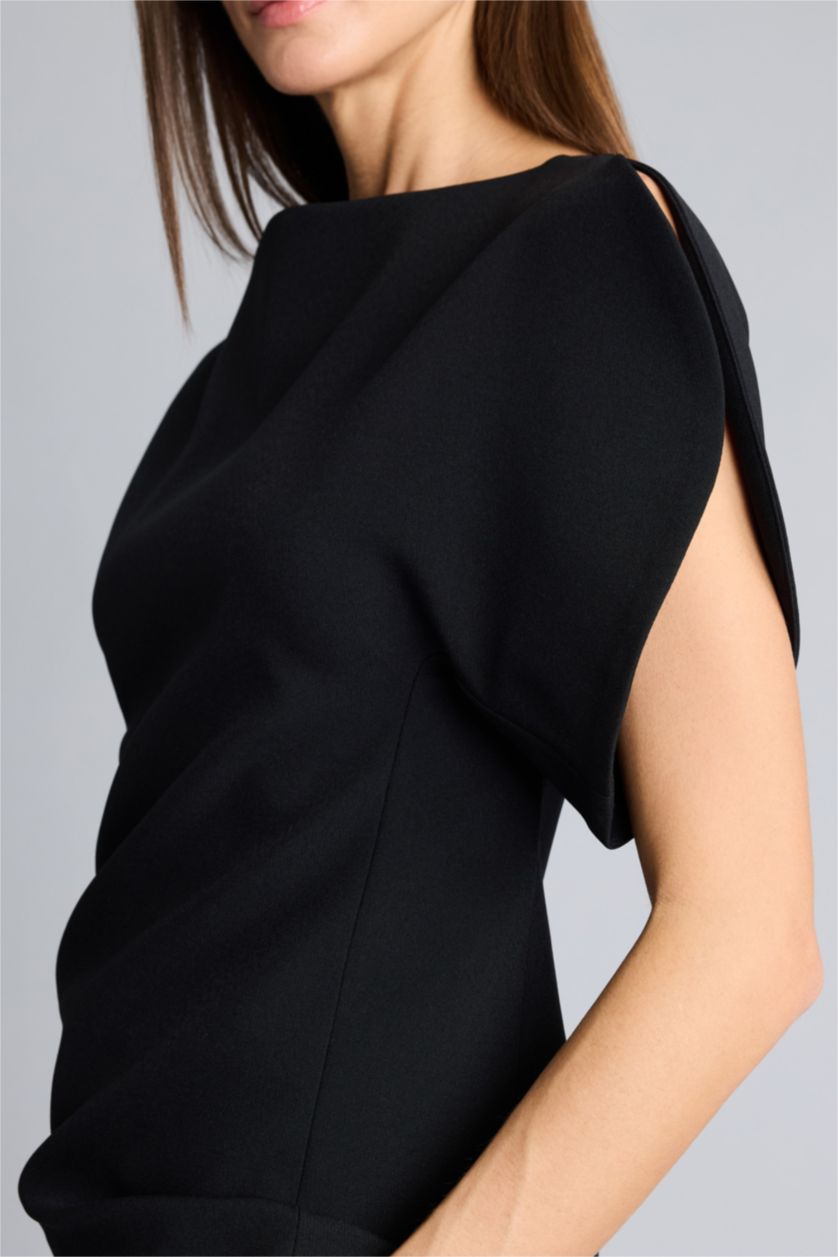 Kadın Siyah Afra x Defacto Fıtted Kayık Yaka Krep  Bluz