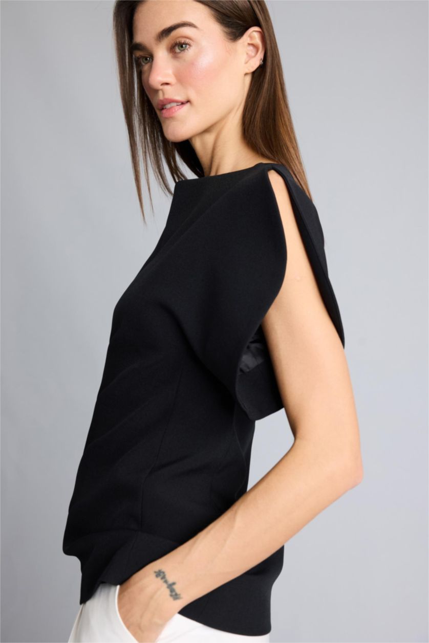 نساء أسود بلوزة نص ردن كريب سليم فيت بياخة عريضة من Afra x Defacto