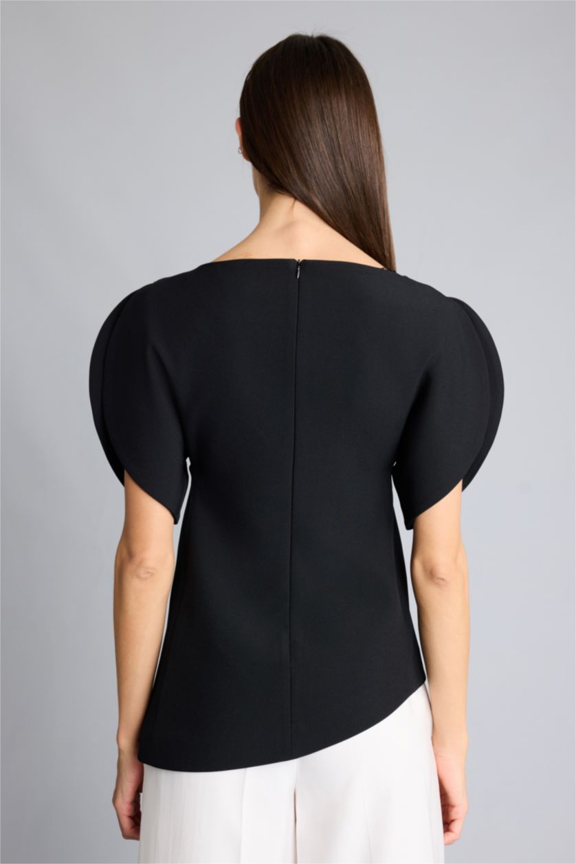 Kadın Siyah Afra x Defacto Fıtted Kayık Yaka Krep  Bluz