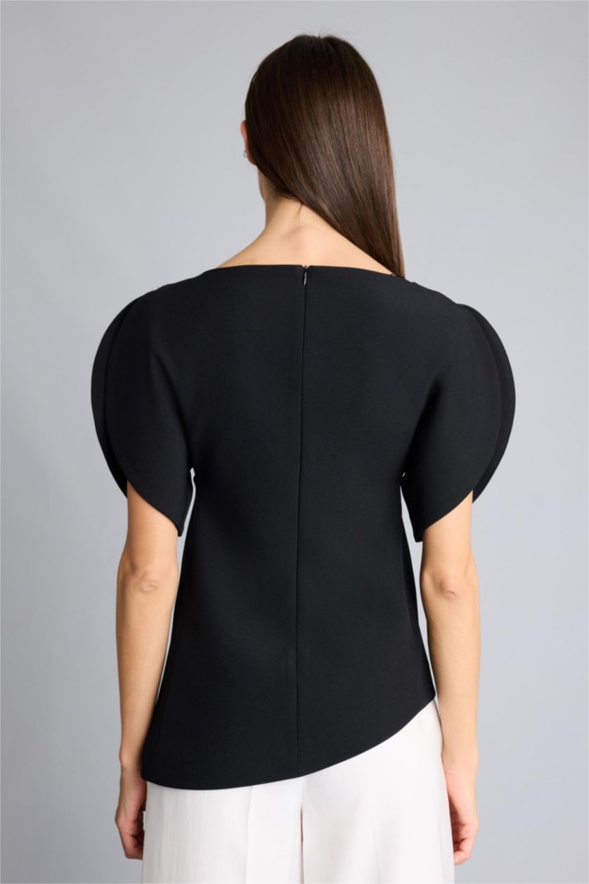 نساء أسود بلوزة نص ردن كريب سليم فيت بياخة عريضة من Afra x Defacto