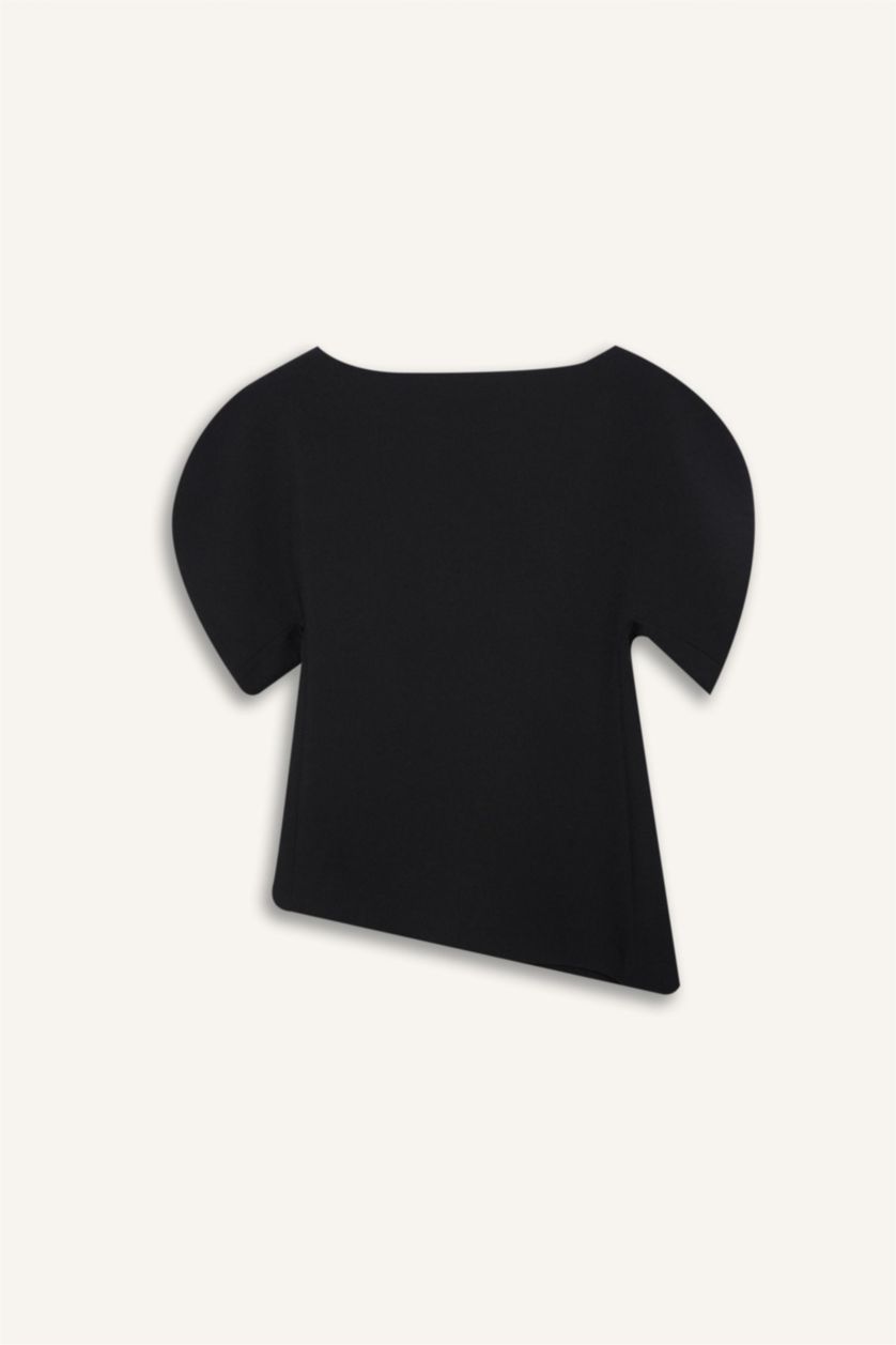 نساء أسود بلوزة نص ردن كريب سليم فيت بياخة عريضة من Afra x Defacto