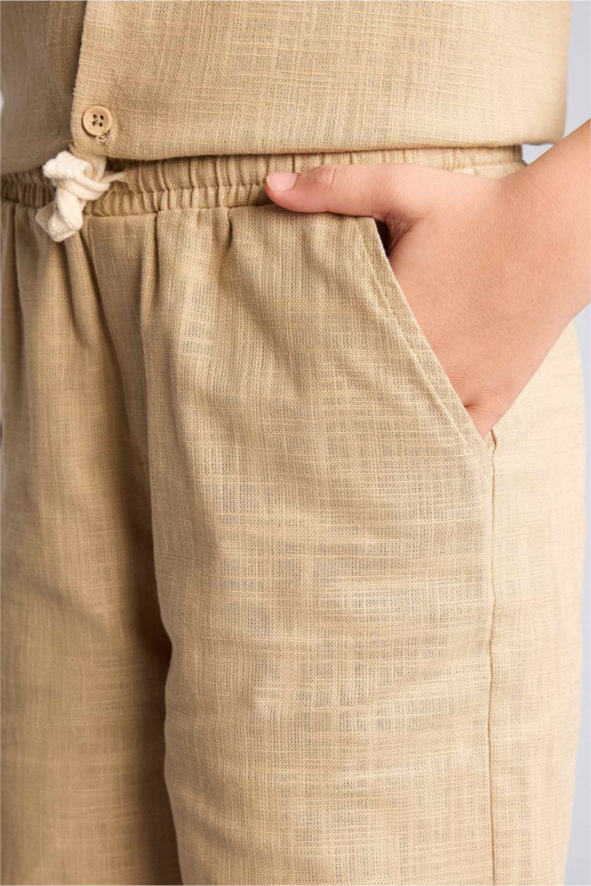 Erkek Çocuk - Genç Erkek Bej Dokulu Şort Erkek Çocuk