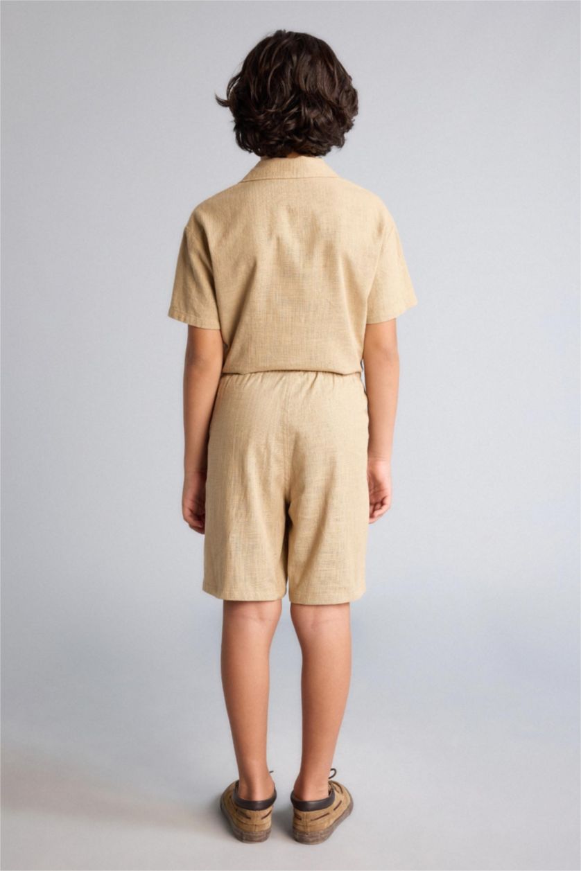 Erkek Çocuk - Genç Erkek Bej Dokulu Şort Erkek Çocuk