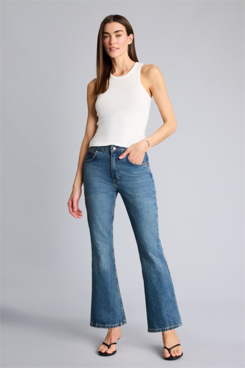 Women Blue Afra x Defacto Crop Flare Fit Regular Waist Jeans