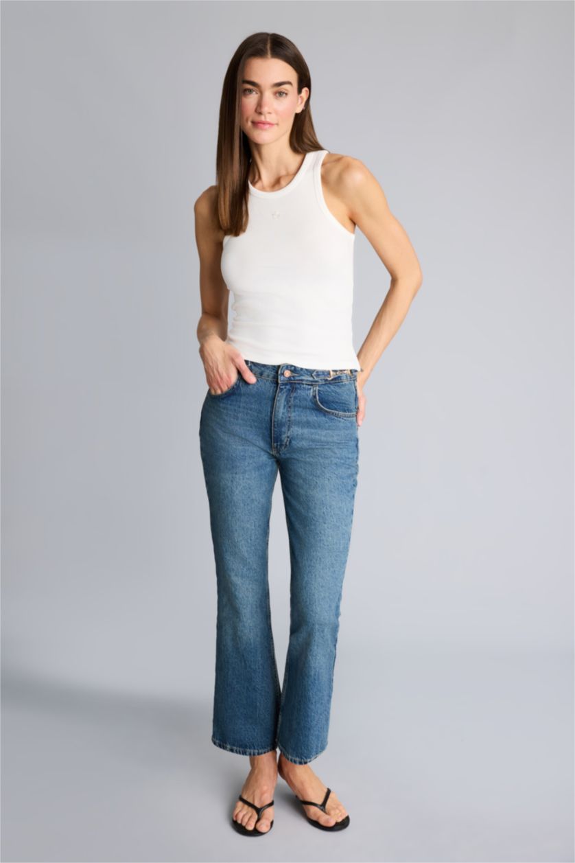 Women Blue Afra x Defacto Crop Flare Fit Regular Waist Jeans