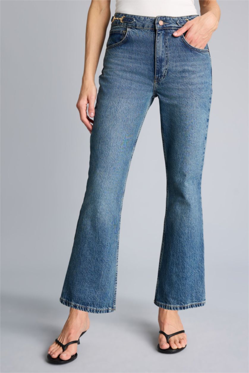 Women Blue Afra x Defacto Crop Flare Fit Regular Waist Jeans