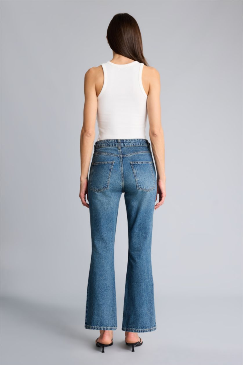 Women Blue Afra x Defacto Crop Flare Fit Regular Waist Jeans