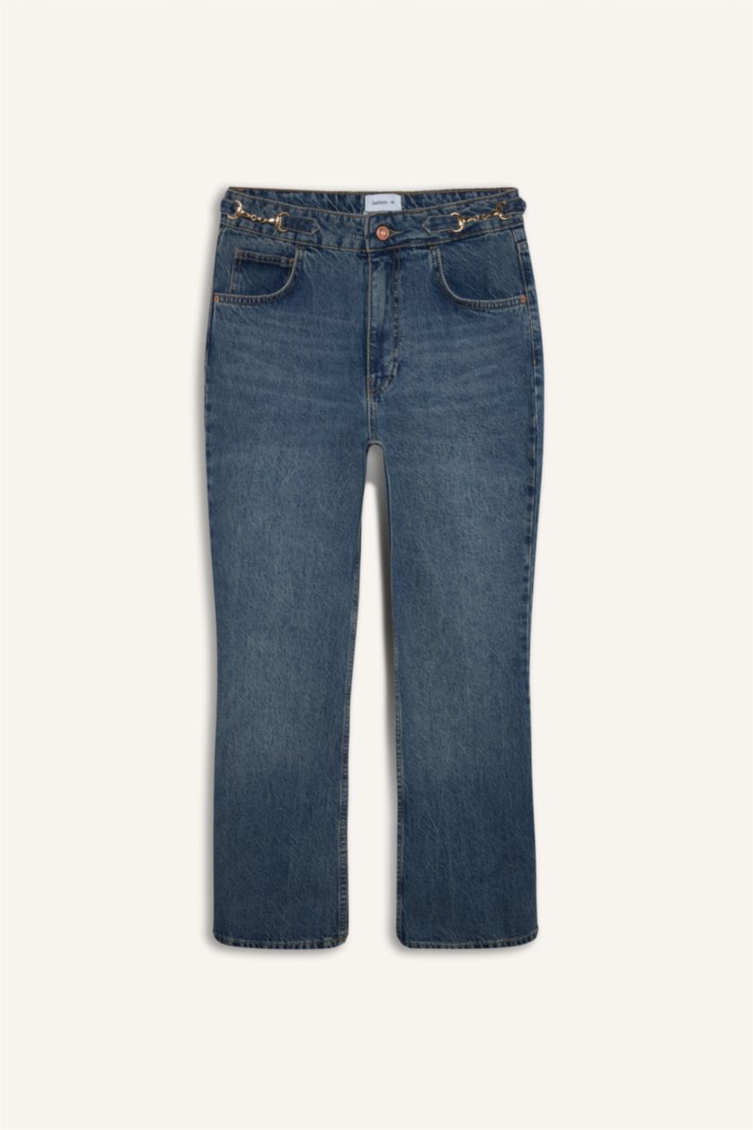 Women Blue Afra x Defacto Crop Flare Fit Regular Waist Jeans