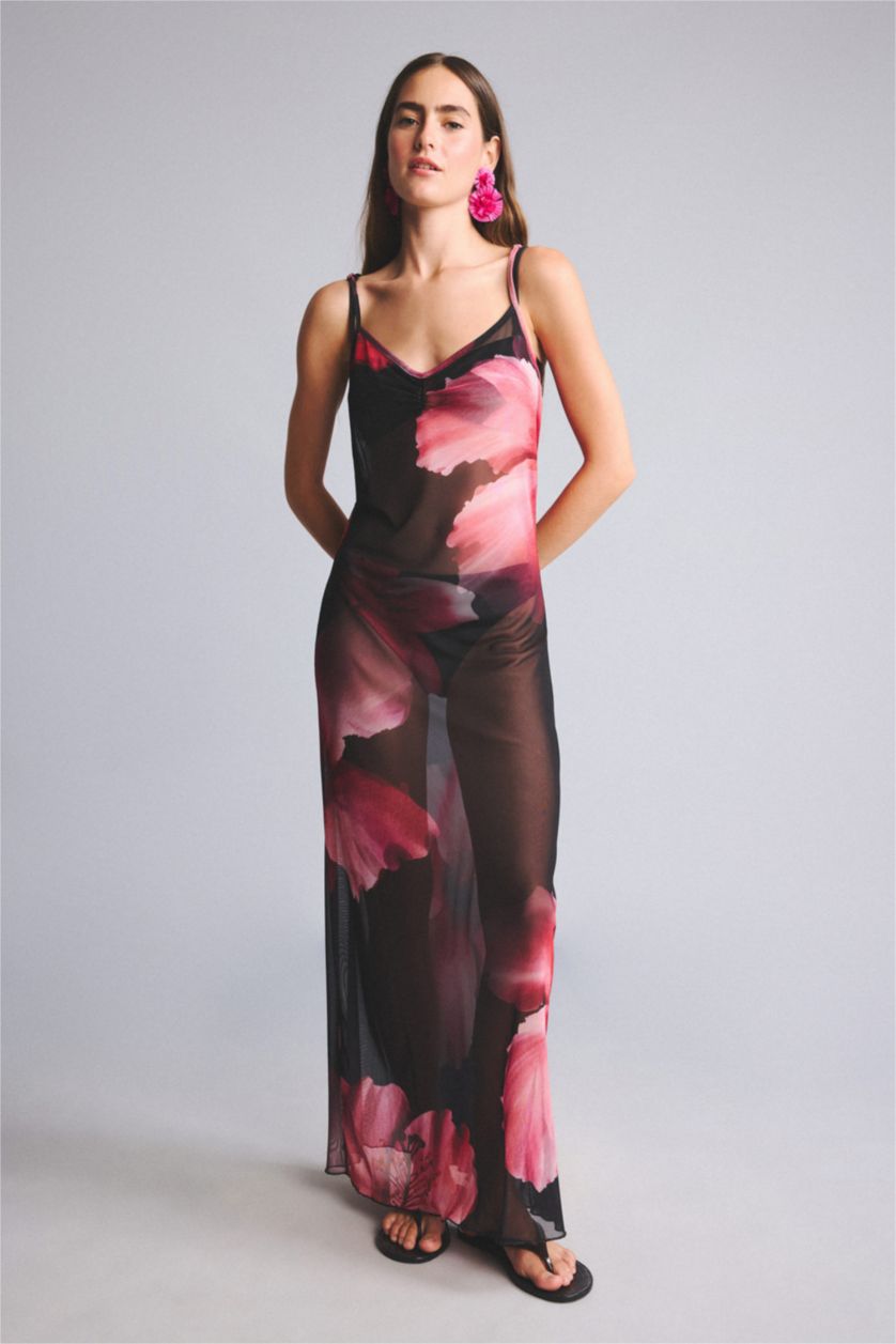 Woman Black Regular Fit Tulle Beachwear