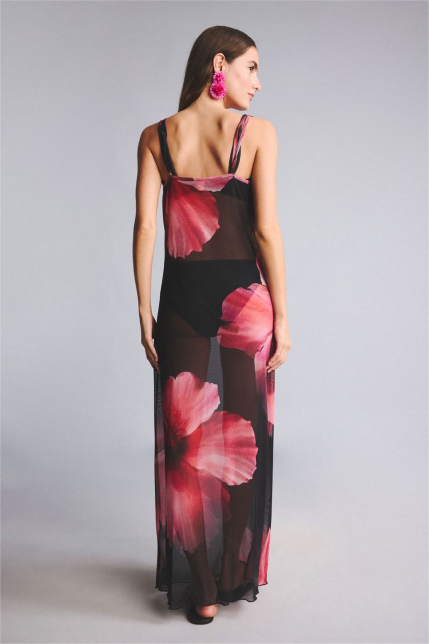 Woman Black Regular Fit Tulle Beachwear