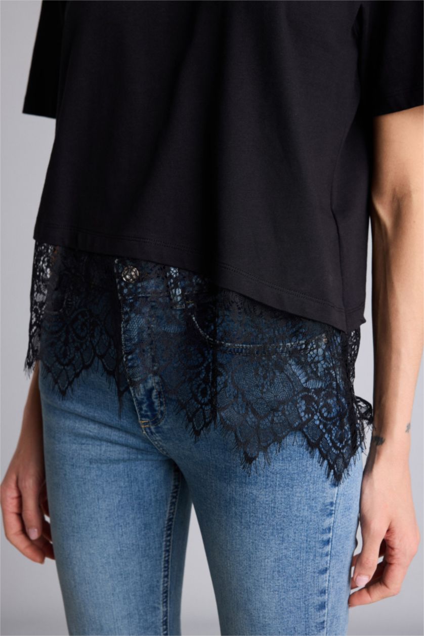 WOMAN Black Oversize Fit Short Sleeve T-Shirt