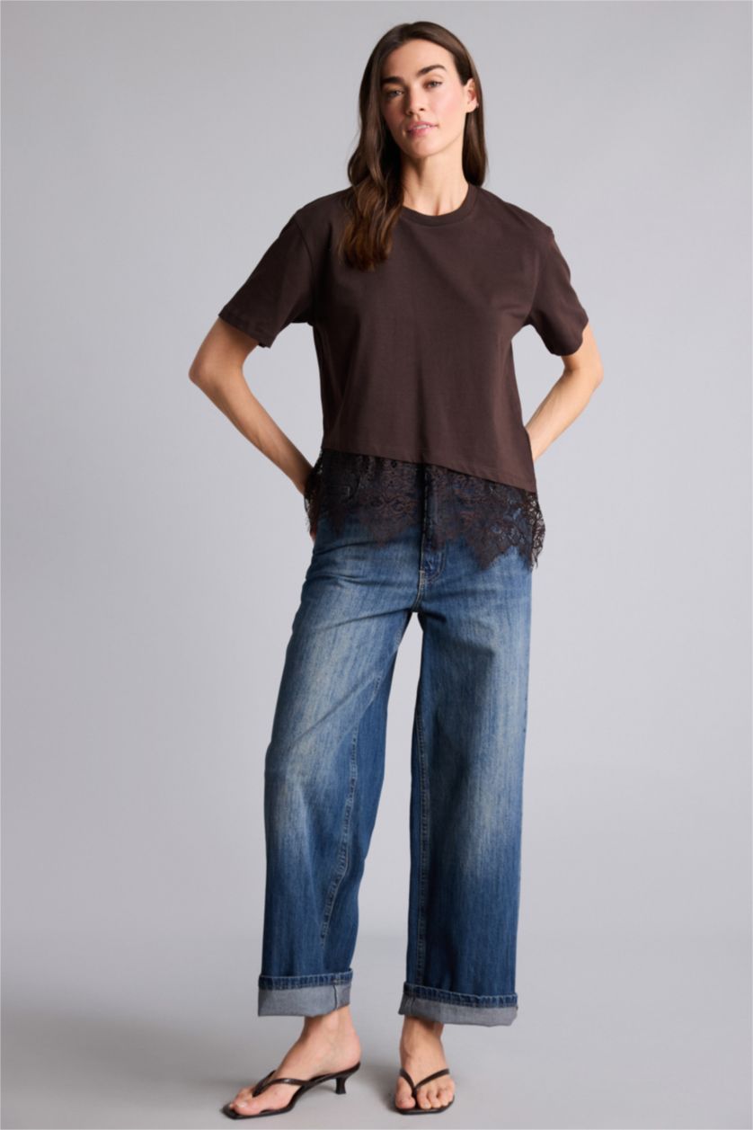 WOMAN Brown Oversize Fit Short Sleeve T-Shirt