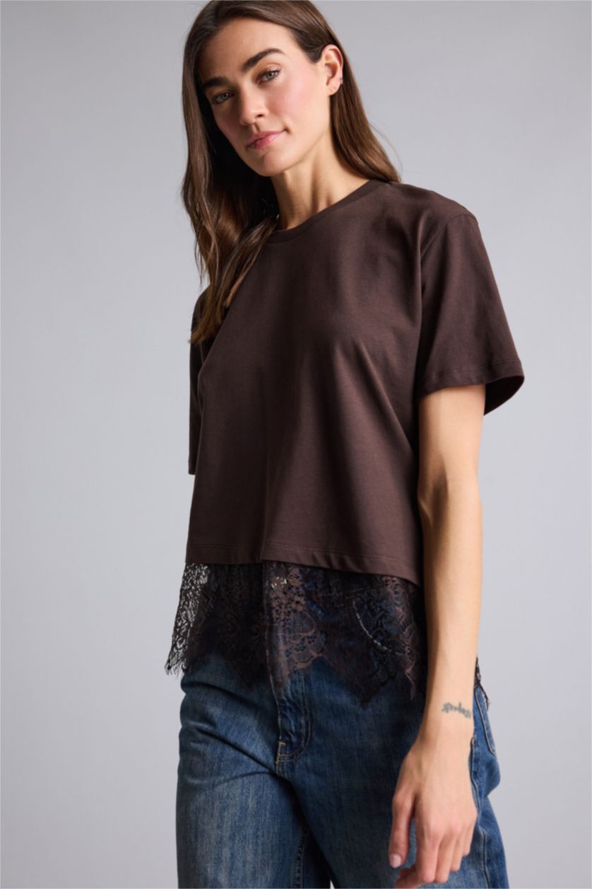 WOMAN Brown Oversize Fit Short Sleeve T-Shirt
