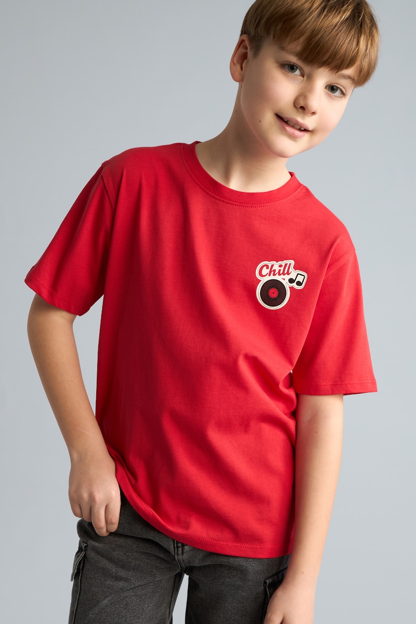 Young Boys - Teen Boys Red Boy New Regular Fit Printed Short Sleeve T-Shirt