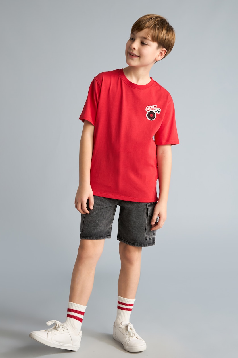 Young Boys - Teen Boys Red Boy New Regular Fit Printed Short Sleeve T-Shirt