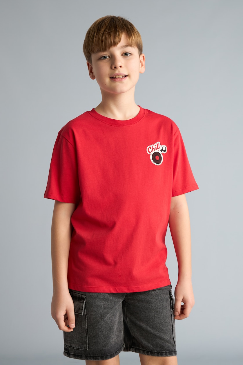 Young Boys - Teen Boys Red Boy New Regular Fit Printed Short Sleeve T-Shirt