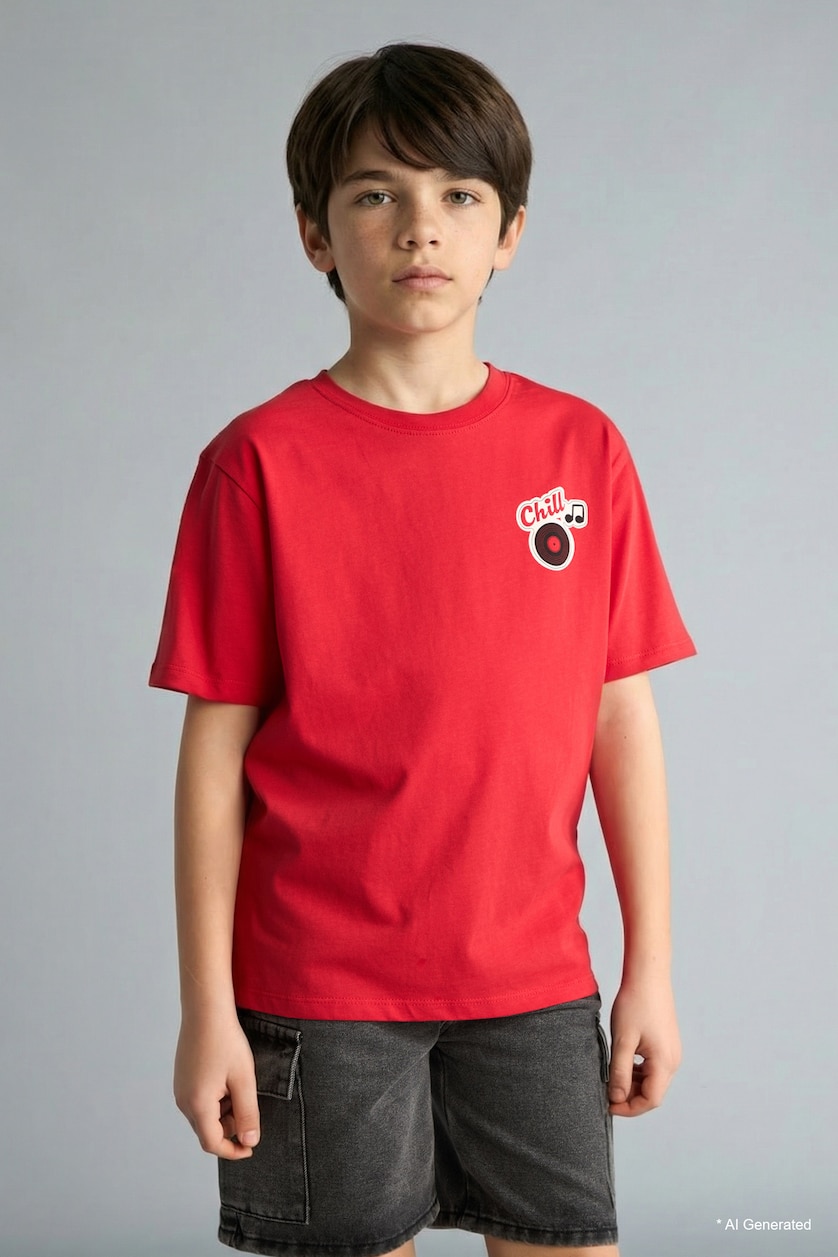 Young Boys - Teen Boys Red Boy New Regular Fit Printed Short Sleeve T-Shirt