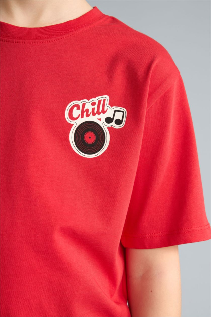 Boys & Teens Red تيشيرت ولادي نص ردن مطبوع قصة عادية برقبة مستديرة