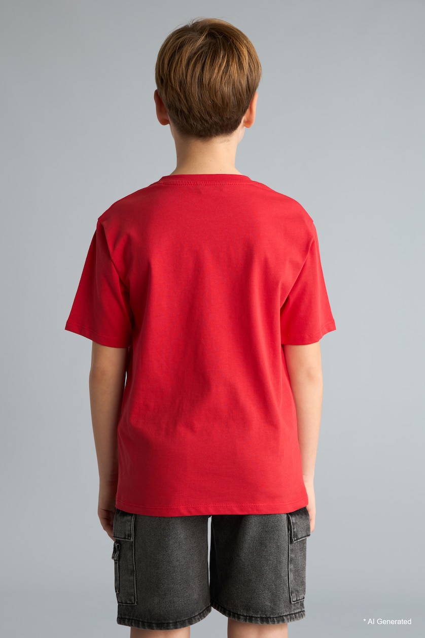 Young Boys - Teen Boys Red Boy New Regular Fit Printed Short Sleeve T-Shirt